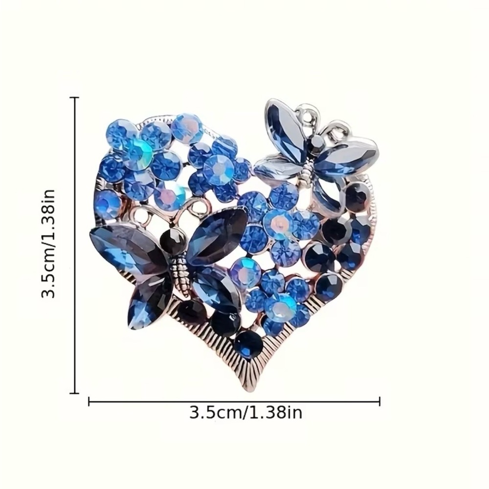 Blue Butterfly Heart Shaped Brooch Pin with Silver Tone Hardware NWT - Picture 3 of 3